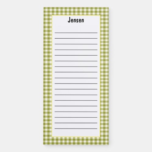 Custom Minimalist Lime Green Checker Pattern Lined Magnetic Notepad