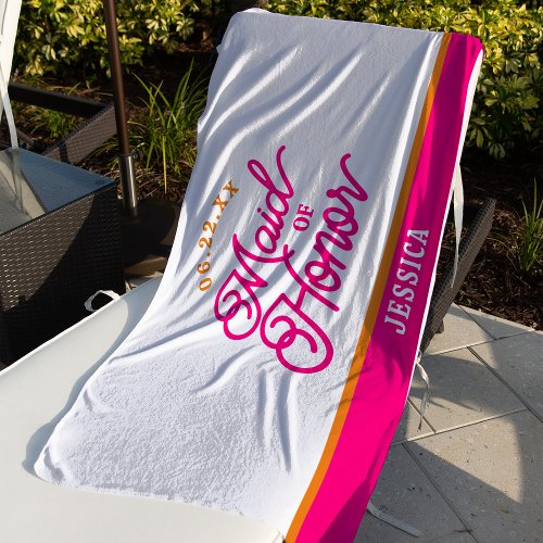 Custom Minimalist Maid of Honor Beach Towel