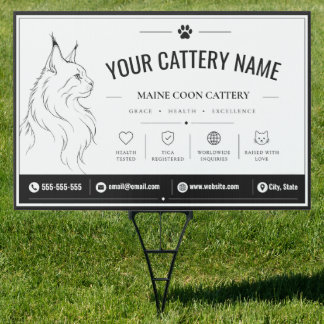 Custom Minimalist Maine Coon Cattery Yard Sign 
