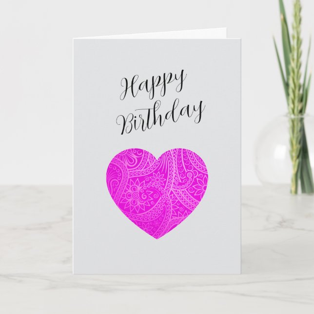 Custom Minimalist Modern Birthday Pink Heart Card (Front)