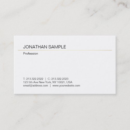 Custom Minimalist Modern Elegant Gold White Plain Business Card