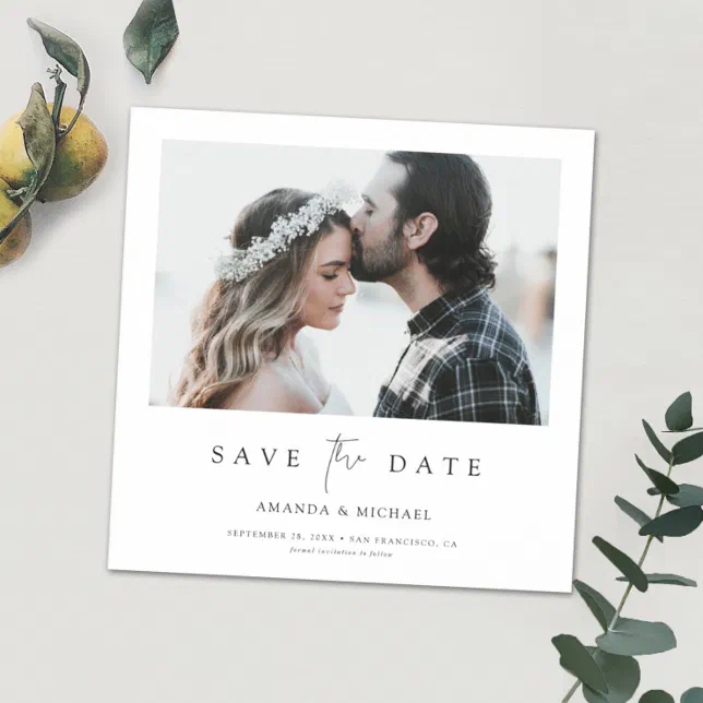 Custom Minimalist Modern Photo Save the Date Magnetic Invitation | Zazzle