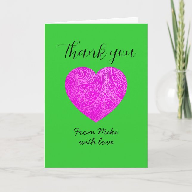 Custom Minimalist Modern Thank You Pink Heart Card (Front)