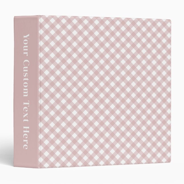 Custom Minimalist Muted Pink Shade Plaid Pattern 3 Ring Binder (Front/Spine)