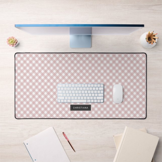 Custom Minimalist Muted Pink Shade Plaid Pattern Desk Mat (Office 1)