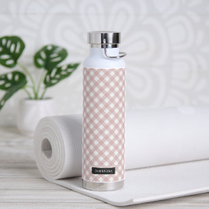 Custom Minimalist Muted Pink Shade Plaid Pattern Water Bottle