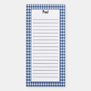 Custom Minimalist Navy Blue Checker Pattern Lined Magnetic Notepad