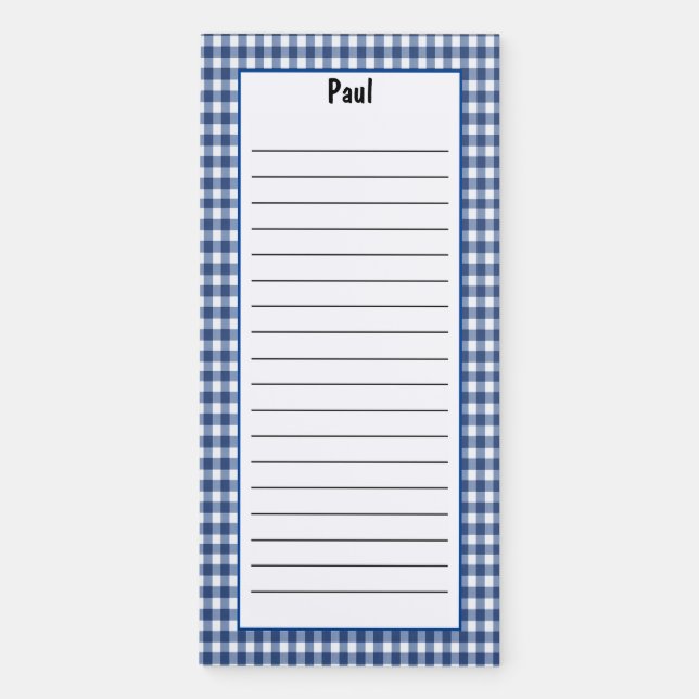 Custom Minimalist Navy Blue Checker Pattern Lined Magnetic Notepad (Front)