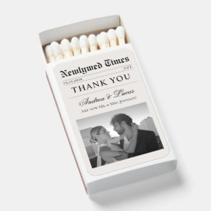 Custom Minimalist Newspaper Photo Wedding Favor Matchboxes
