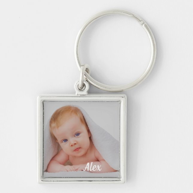 Custom Minimalist photo & name  Keychain (Front)