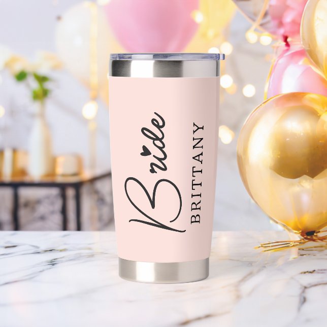 Custom Minimalist Pink Bride Insulated Tumbler (Bachelor Party)