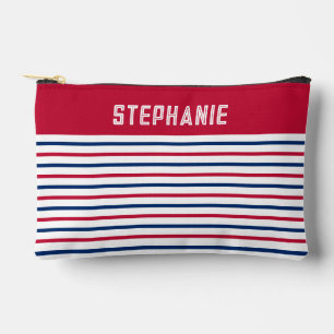 Custom Minimalist Red and Blue Stripes Modern Accessory Pouch