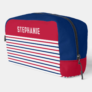 Custom Minimalist Red and Blue Stripes Modern Dopp Kit