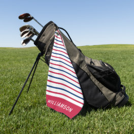 Custom Minimalist Red and Blue Stripes Modern Golf Towel