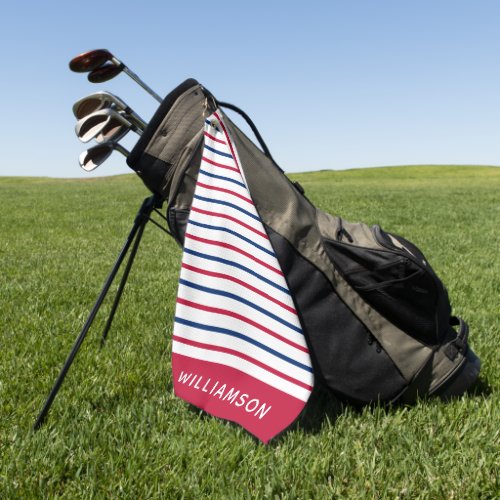 Custom Minimalist Red and Blue Stripes Modern Golf Towel