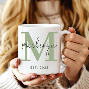 Custom Minimalist Sage Green Mug Wedding Gift Idea