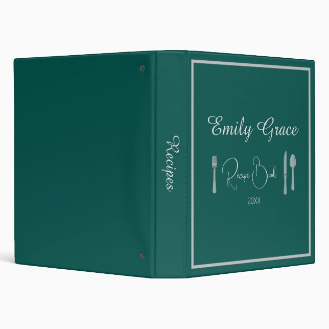 Custom Minimalist Script Dark Teal Recipe 3 Ring Binder (Background)
