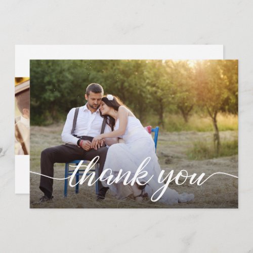 Custom Minimalist Script Wedding Photos  Thank You Card