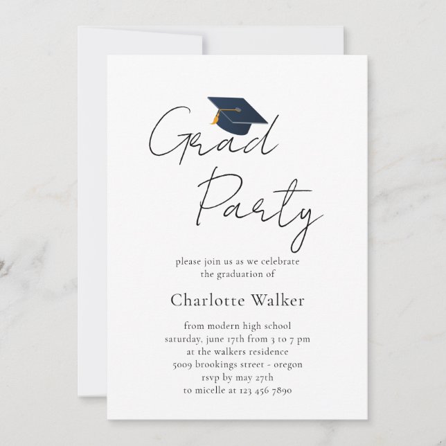 Custom Minimalist Simple Graduation Party Invitation (Front)