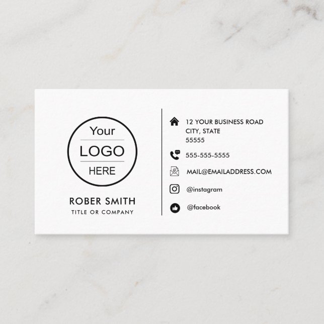Custom Minimalist Social Media Icons & Logo Design Business Card (Front)