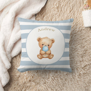 Custom Minimalist Stripes Teddy Bear Throw Pillow