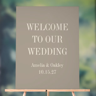 Custom Minimalist Taupe Elegant Wedding Welcome Acrylic Sign