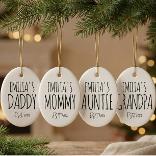Custom Minimalist Typography New Mommy and New Dad Ceramic Ornament