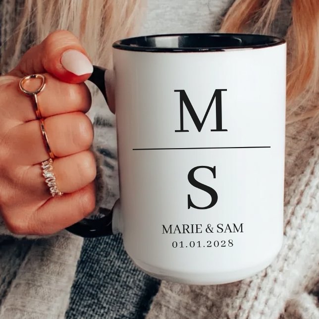 Custom Minimalist Wedding Mug, Bride & Groom Gift Mug (personalized couple mug, wedding monogram mug, wifey and hubby mug, anniversary couple mug,)