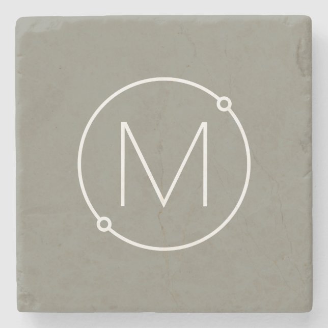 Custom Minimalistic Circle Modern Monogram  Stone Coaster (Front)