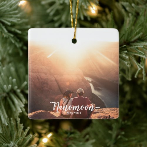 Custom Minimoon Nanomoon Honeymoon photo souvenir Ceramic Ornament