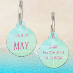 Custom Mint Emerald Green Grid Pastel Gradient Pet ID Tag