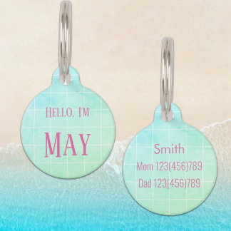 Custom Mint Emerald Green Grid Pastel Gradient Pet ID Tag