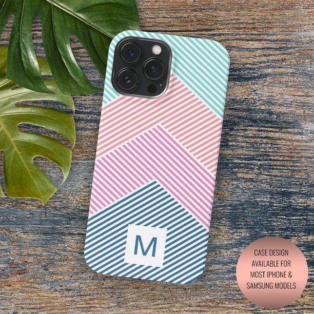 Custom Mint Green Blue Pink Orange Stripe Pattern Case-Mate iPhone Case (Creator Uploaded)