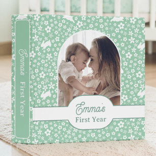 Custom Mint Green Bunny Baby First Year Photo 3 Ring Binder
