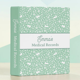 Custom Mint Green Bunny Medical Records Organizer 3 Ring Binder