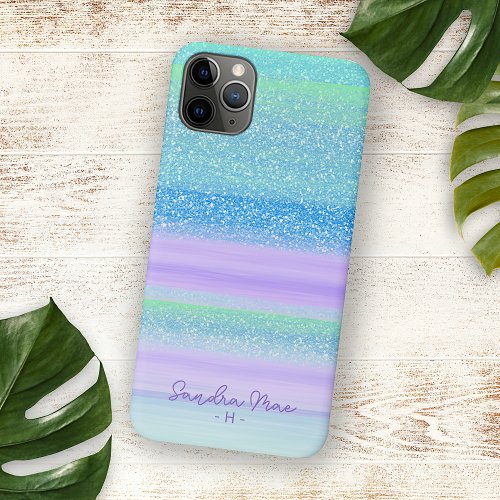 Custom Mint Green Pink Blue Purple Stripes Pattern iPhone 11 Pro Max Case