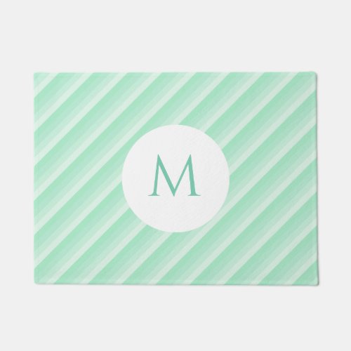 Custom Mint Green Stripes Trendy Modern Monogram Doormat