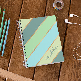 Custom Mint Green Teal Turquoise Blue Gold Stripes Notebook