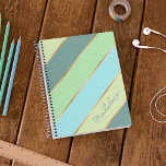 Custom Mint Green Teal Turquoise Blue Gold Stripes Notebook at Zazzle