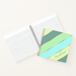 Custom Mint Green Teal Turquoise Blue Gold Stripes Notebook