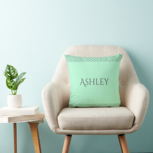 Custom Mint Green Throw Pillow   Name & Initials