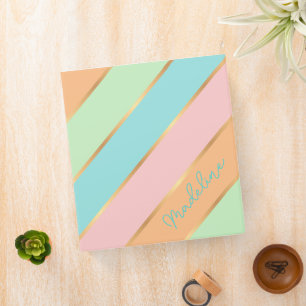 Custom Mint Green Turquoise Blue Pink Gold Stripes 3 Ring Binder
