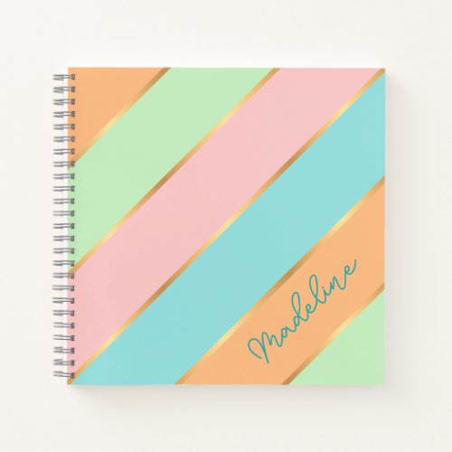 Custom Mint Green Turquoise Blue Pink Gold Stripes Notebook