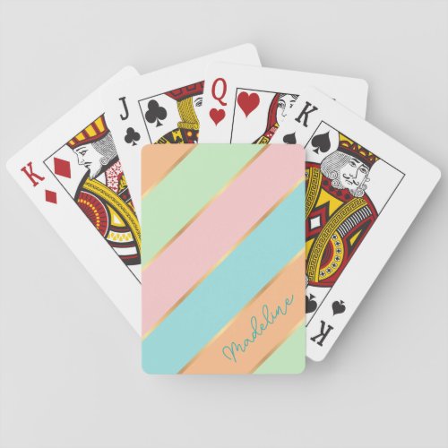 Custom Mint Green Turquoise Blue Pink Gold Stripes Playing Cards