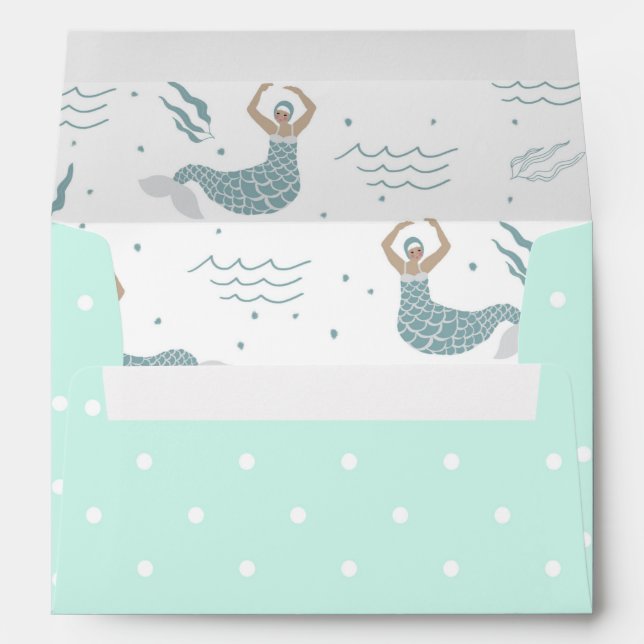 Custom Mint Mermaid Baby Shower Birthday Kids  Envelope (Back (Bottom))