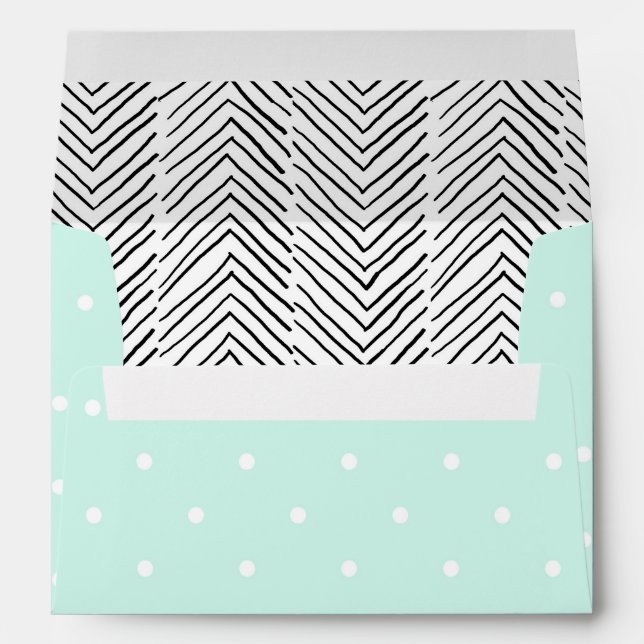 Custom Mint Polka Dots Herringbone Baby Shower Envelope (Back (Bottom))