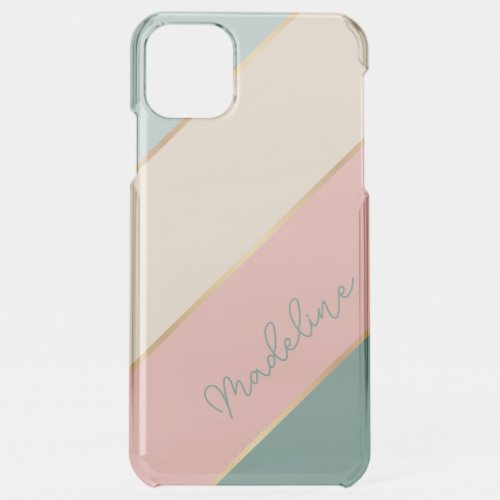 Custom Mint Teal Green Peach Blush Pink Stripes iPhone 11 Pro Max Case