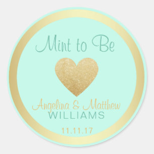 Custom Mint to Be Mint Gold Glitter Heart Wedding Classic Round Sticker