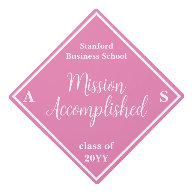 Custom Mission Accomplished Pink and White Graduation Cap Topper (Front)