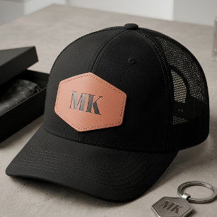 Custom MK Monogram Black Trucker Hat Orange Patch